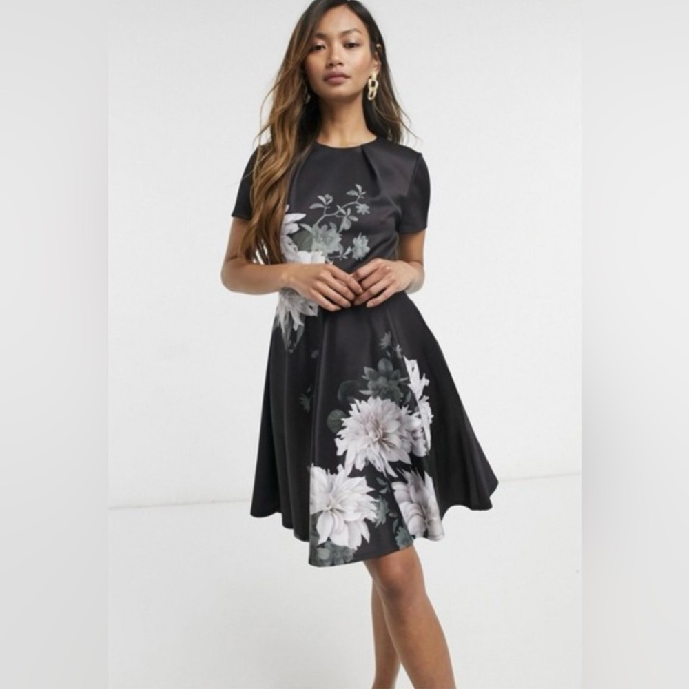 NWT Ted Baker Floral Skater Dress Black Luicy Clove
